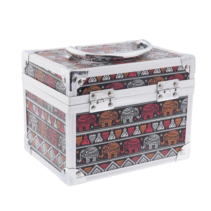 Шкатулка "Индийские слоны" охра и кирпич 13х17х13 см