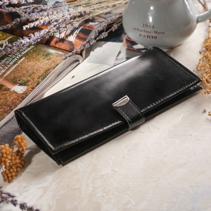 Кошелёк женский, отдел, для карт, для монет, шик, цвет чёрный