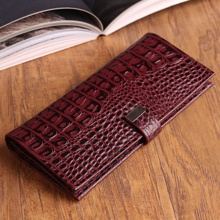 Кошелёк женский, отдел, для карт, для монет, кайман, цвет бордовый