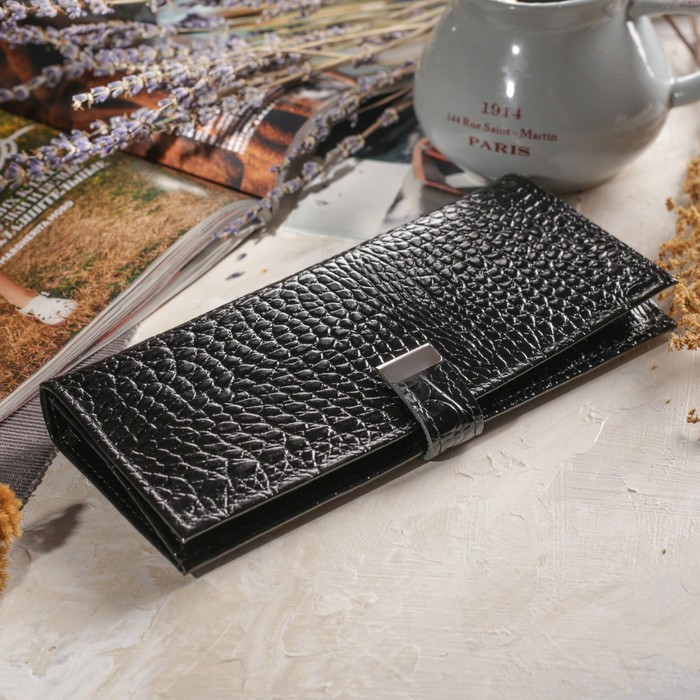 Кошелёк женский, отдел, для карт, для монет, кайман, цвет чёрный