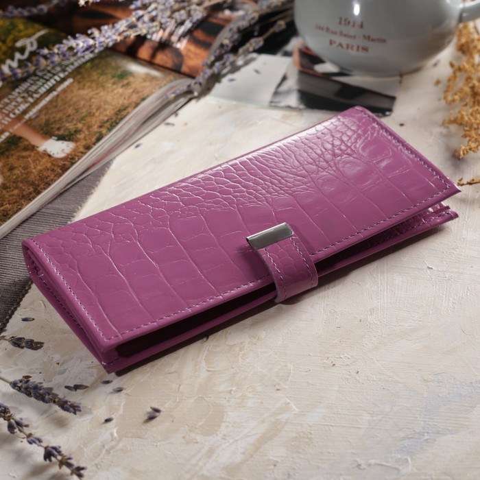Кошелёк женский, отдел, для карт, для монет, кайман, цвет сиреневый