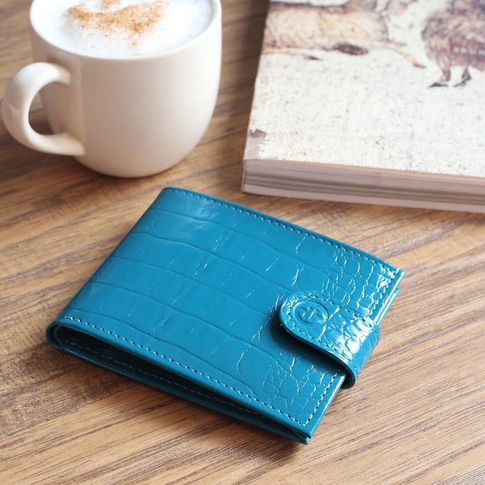 Кошелёк женский, отдел, для карт, для монет, кайман, цвет бирюзовый