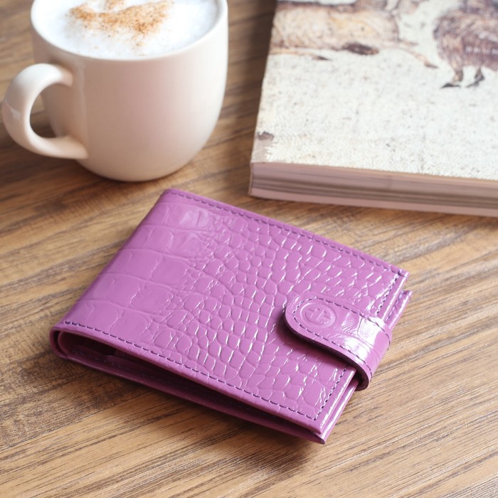 Кошелёк женский, отдел, для карт, для монет, кайман, цвет сиреневый