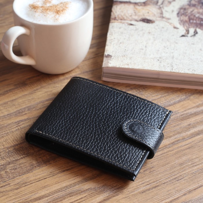 Портмоне мужское, отдел, для карт, для монет, флотер, цвет чёрный