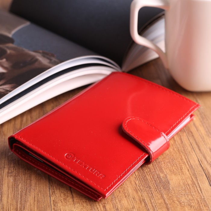 Портмоне 3 в 1, Textura, 14*1,5*10, отдел для купюр, 5 карманов для карт, отдел для автодокументов и паспорта, цвет алый