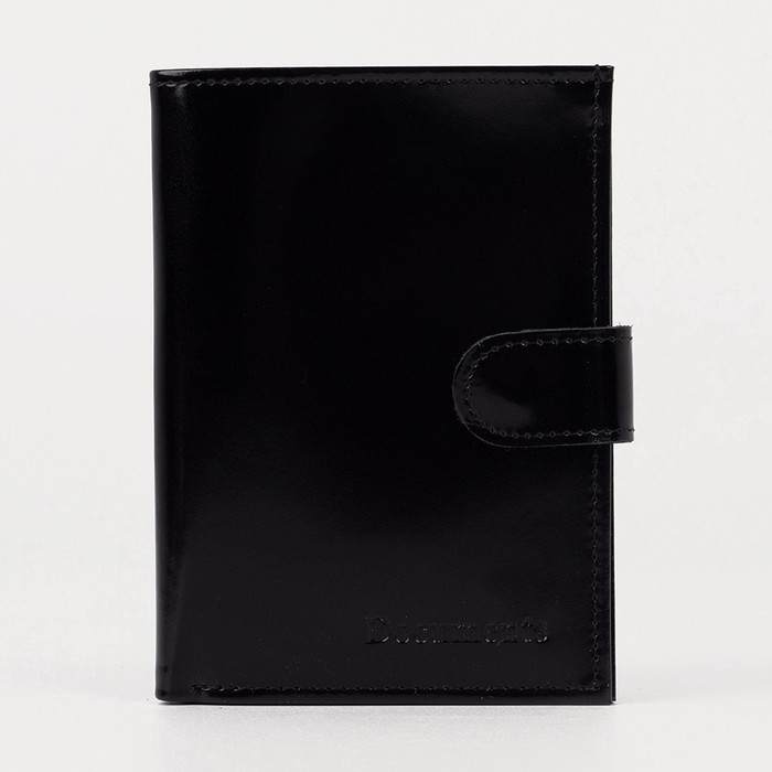 Обложка для автодокументов и паспорта на кнопке, отдел для купюр, 5 карманов для карт, цвет чёрный
