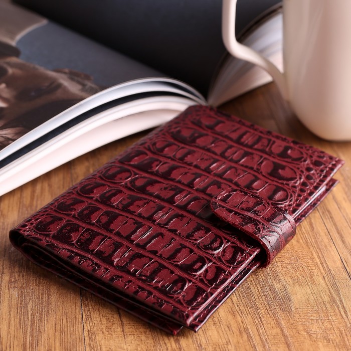 Обложка для автодокументов и паспорта, отдел для купюр, карманы для карт, кайман, цвет бордовый