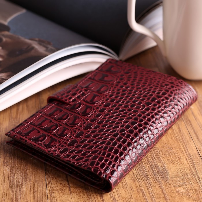 Обложка для автодокументов и паспорта, отдел для купюр, карманы для карт, кайман, цвет бордовый