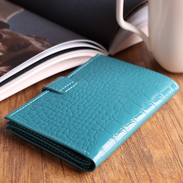 Обложка для автодокументов и паспорта, отдел для купюр, карманы для карт, кайман, цвет бирюзовый