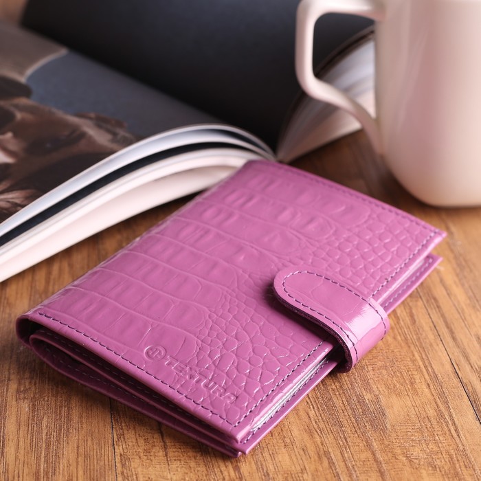 Портмоне 3 в 1, Textura, 14*1,5*10, отдел для купюр, 5 карманов для карт, отдел для автодокументов и паспорта, цвет кайман сирень