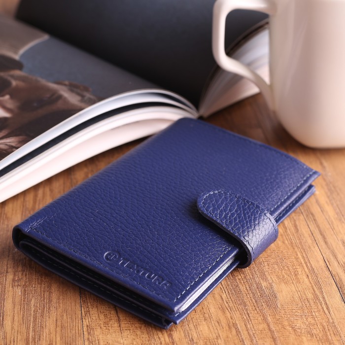 Портмоне 3 в 1, Textura, 14*1,5*10, отдел для купюр, 5 карманов для карт, отдел для автодокументов и паспорта, цвет флотер синий