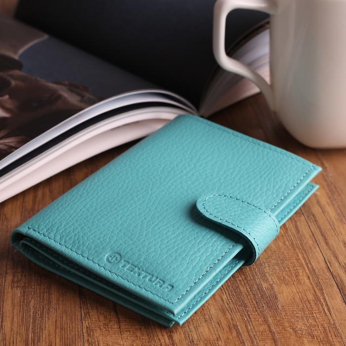 Портмоне 3 в 1, Textura, 14*1,5*10, отдел для купюр, 5 карманов для карт, отдел для автодокументов и паспорта, цвет флотер бирюза