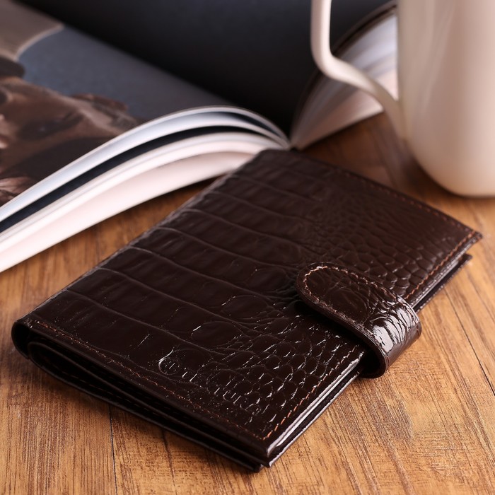 Обложка для автодокументов и паспорта, отдел для купюр, карманы для карт, кайман цвет коричневый
