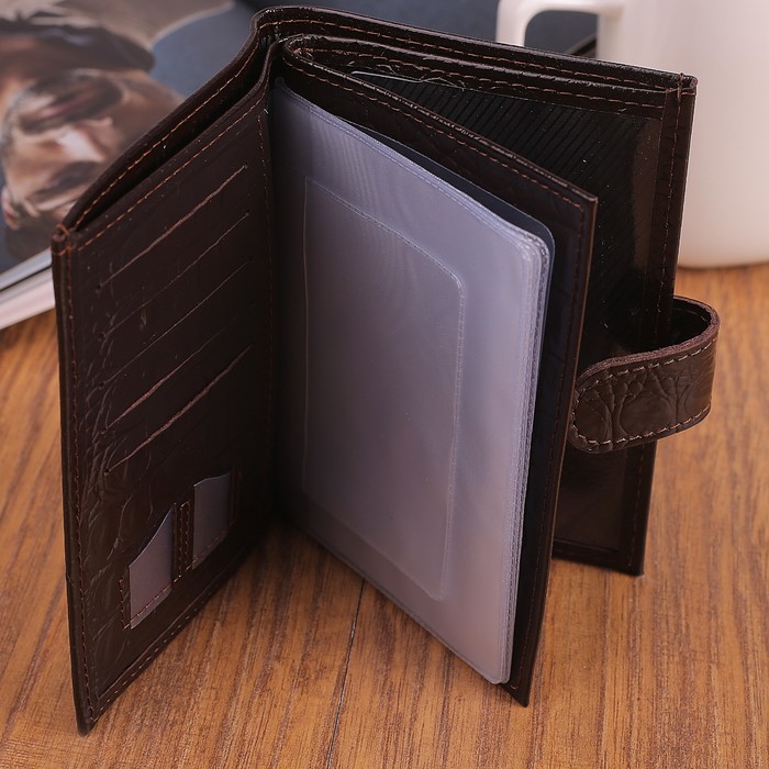 Обложка для автодокументов и паспорта, отдел для купюр, карманы для карт, кайман цвет коричневый