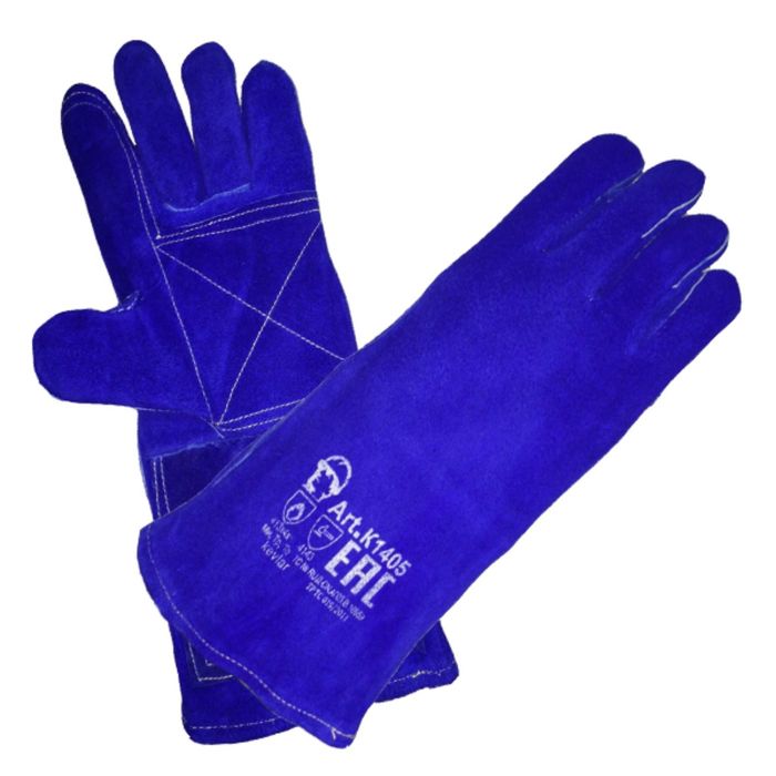 Краги "Сапфир", спилковые, пятипалые, нить Kevlar, длина 35-37см