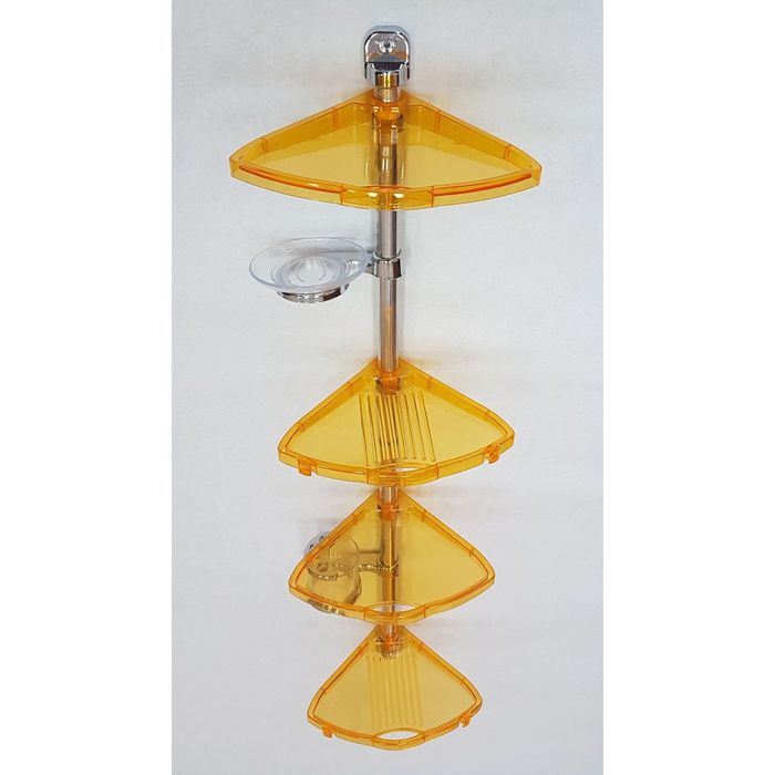 Полка угловая, алюминиевая трубка, 4 полки, мыльница, стакан, цвет оранжевый