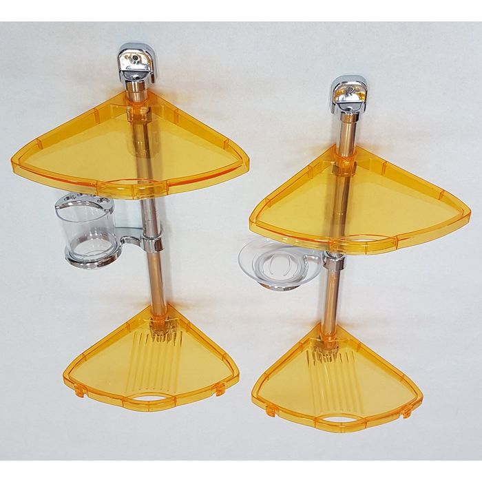 Полка угловая, алюминиевая трубка, 4 полки, мыльница, стакан, цвет оранжевый