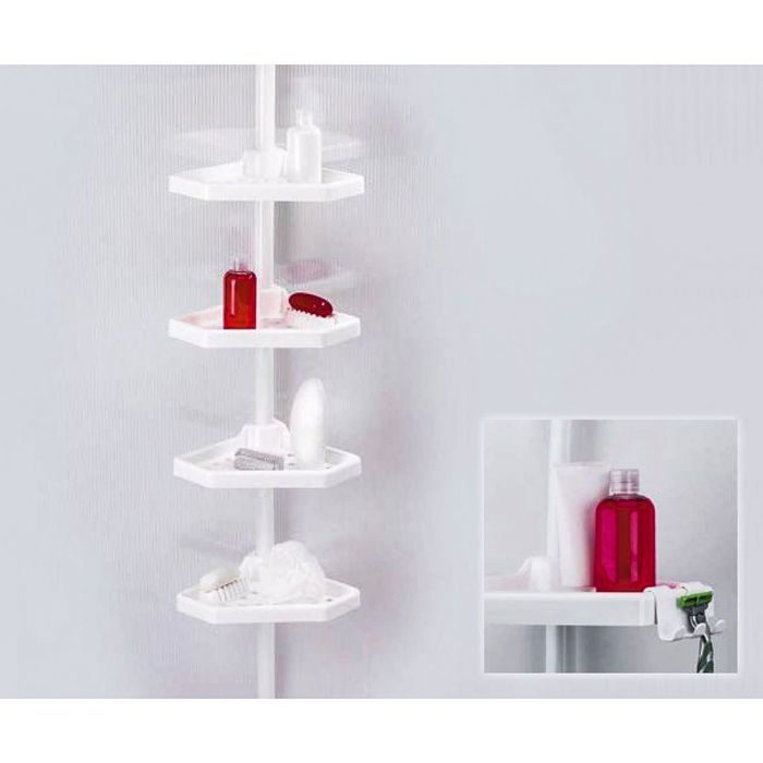 Полка угловая, телескопическая пластиковая трубка, 4 полки, 2 крючка