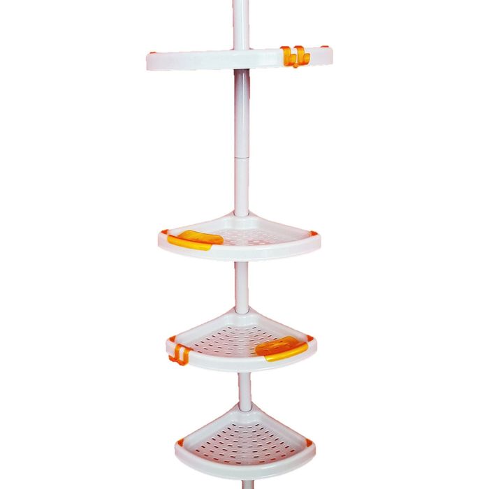 Полка угловая, телескопическая пластиковая трубка 135-260 см, 4 полки, 2 крючка, цвет серый