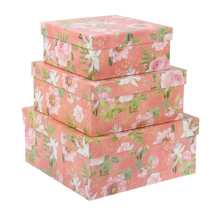 Набор коробок 3в1 "Цветы", розовый, 28 х 28 х 13 - 20 х 20 х 9 см