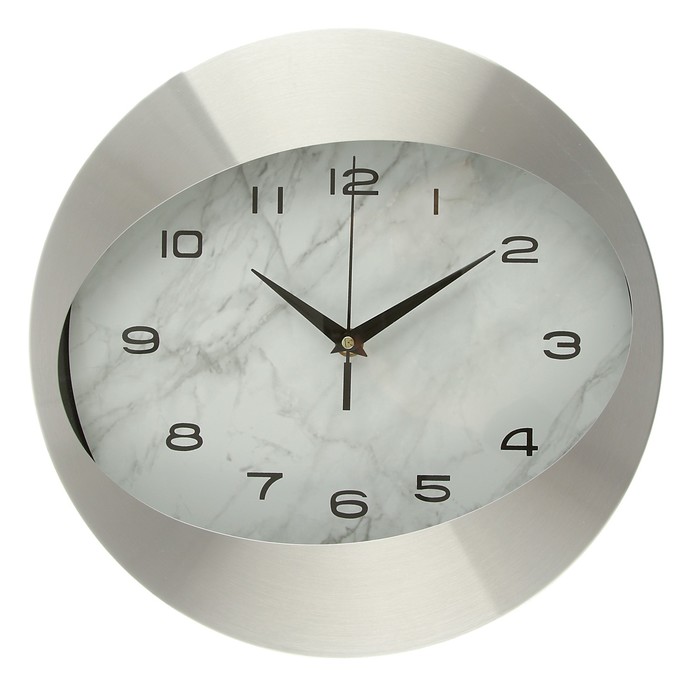 Часы настенные, круглые, циф-т «гранит» овальный под наклоном, хромированные, d=30 см