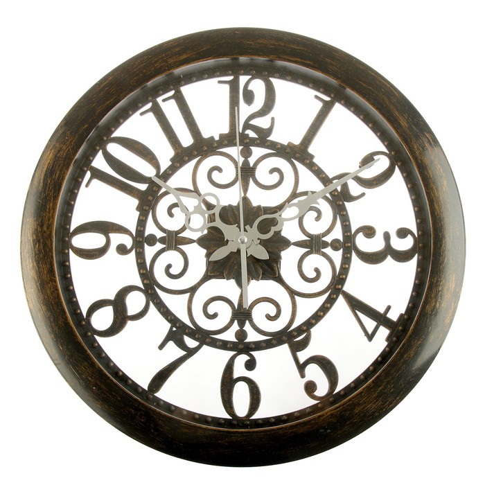 Часы настенные, серия Цифры «Винтаж», круглые, цифры по кайме, цвет потёртое золото, d=36 см