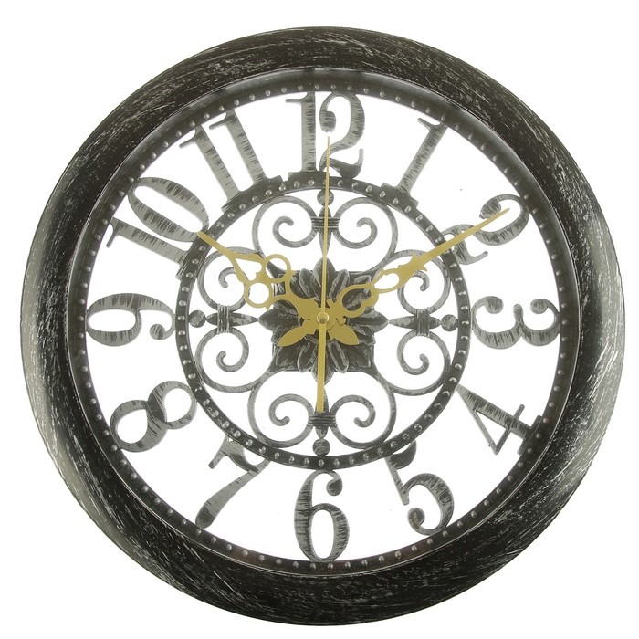 Часы настенные, серия Цифры «Винтаж», большие цифры по кайме, цвет потёртое серебро, d=36 см