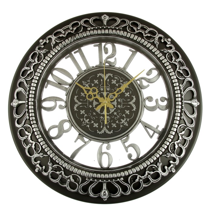 Часы настенные, серия Цифры «Винтаж», серебристые цифры по кайме, рама кружево, d=48 см