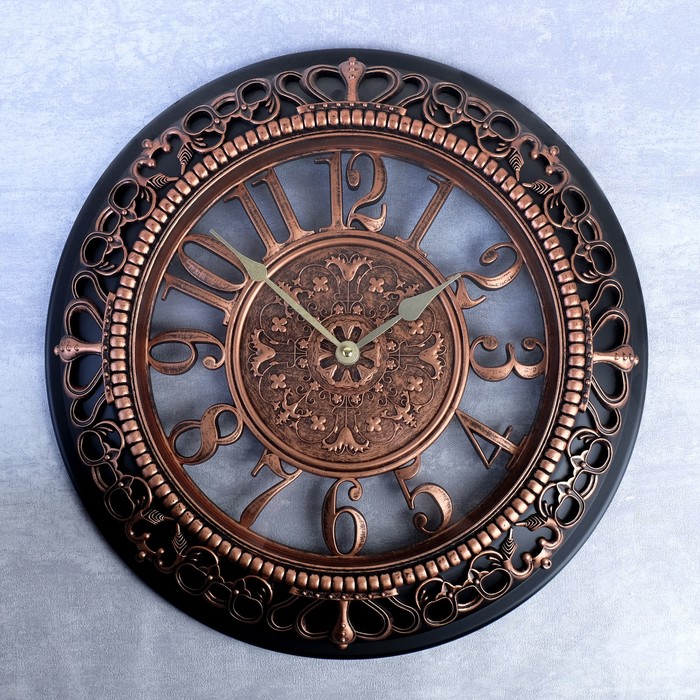 Часы настенные, серия Цифры «Винтаж», золотые цифры по кайме, рама кружево, d=48 см