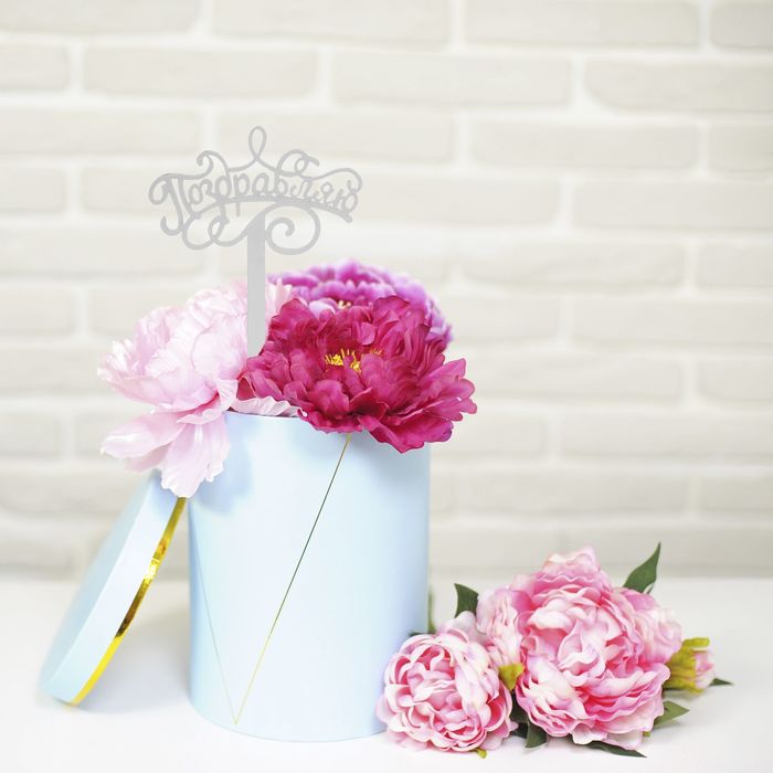 Топпер в торт "Поздравляю", акрил серебро