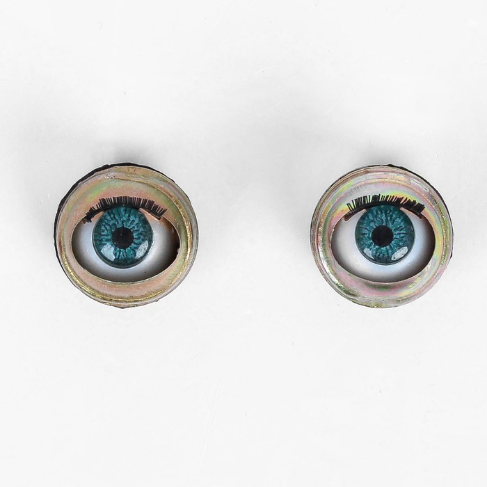 Глаза моргающие с ресничками, полупрозрачные, набор 2 шт, цвет зеленый, размер 1 шт 1,5 см