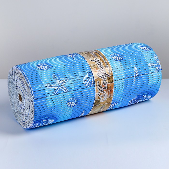 Коврик для ванной комнаты «Ракушки», 0,65×15 м, ПВХ, цвет голубой