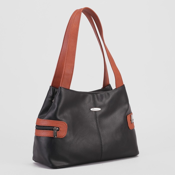 Сумка женская, 2 отдела на молнии, 2 наружных кармана, цвет чёрный/коричневый