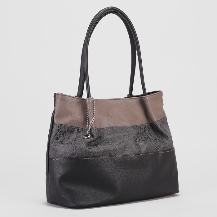 Сумка женская, 2 отдела на молниях, наружный карман, цвет чёрный/серый/кофе