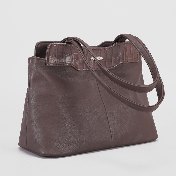 Сумка женская, отдел с перегородкой на молнии, наружный карман, крокодил, цвет шоколадный