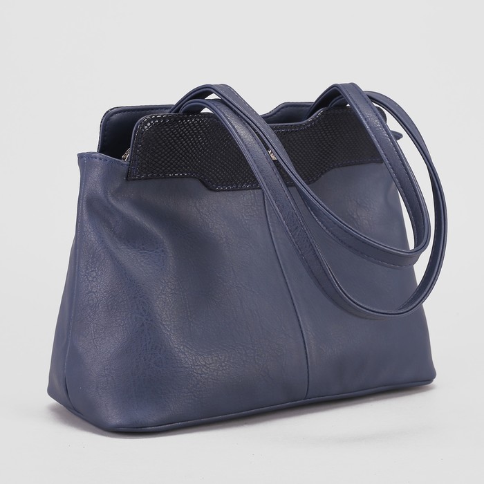 Сумка женская, отдел с перегородкой на молнии, наружный карман, крокодил, цвет синий