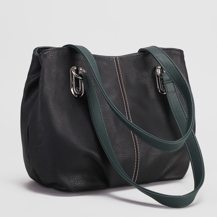 Сумка женская, 2 отдела на молнии, наружный карман, цвет чёрный/хаки