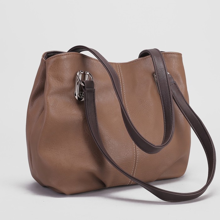 Сумка женская, 2 отдела на молнии, наружный карман, цвет кофе/коричневый