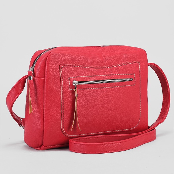 Сумка женская, отдел на молнии, наружный карман, цвет красный
