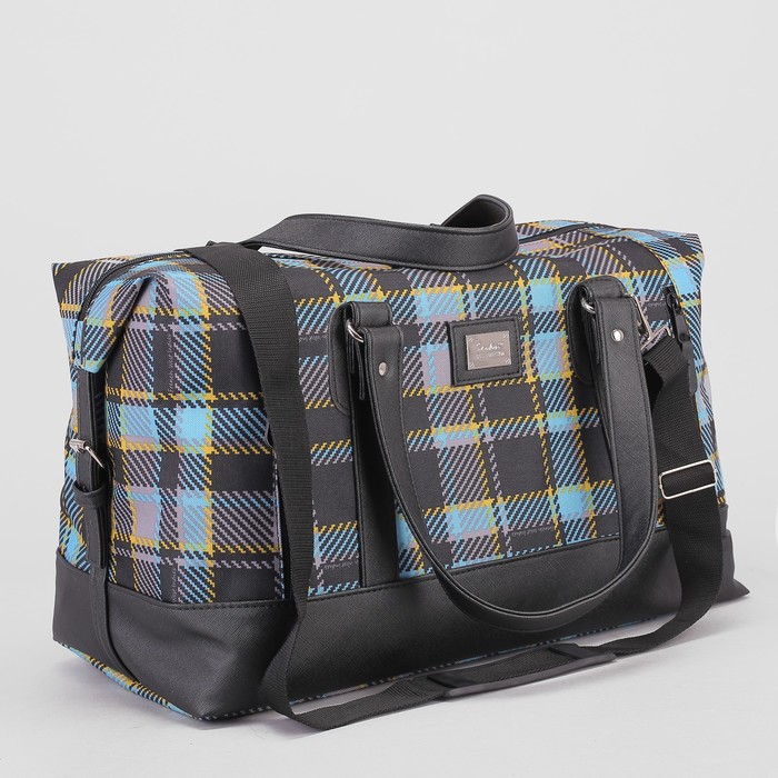 Сумка дорожная «Клетка», 1 отдел на молнии, 2 наружных кармана, цвет жёлтый/синий