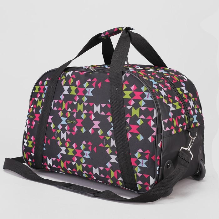 Сумка дорожная на колесах "Цветные треугольники", отдел на молнии, наружный карман