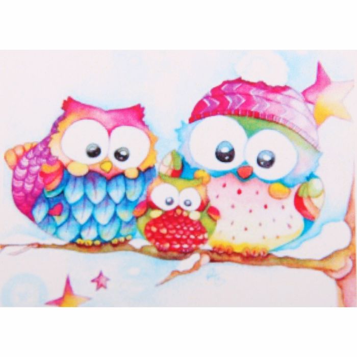 Алмазная вышивка с частичным заполнением "Милые совушки" с подставкой