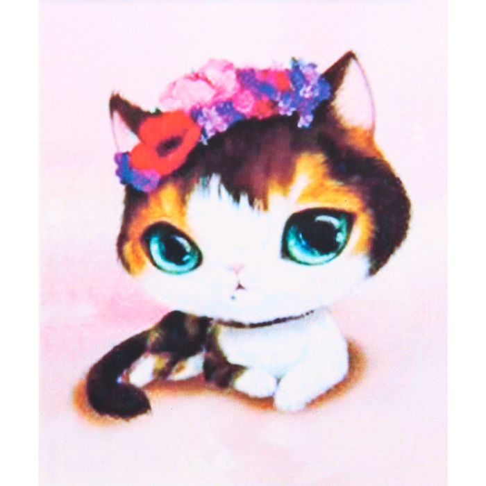 Алмазная вышивка с частичным заполнением "Кошечка с цветочками" с подставкой