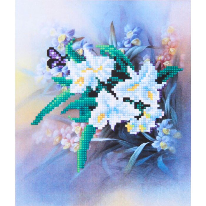 Алмазная вышивка с частичным заполнением "Цветы с бабочкой" с подставкой