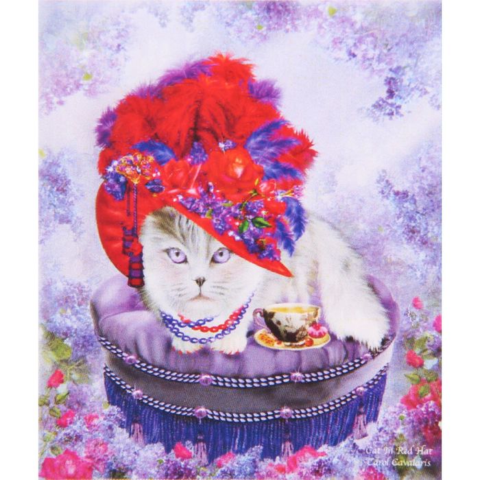 Алмазная вышивка с частичным заполнением "Кошка на пуфике" с подставкой