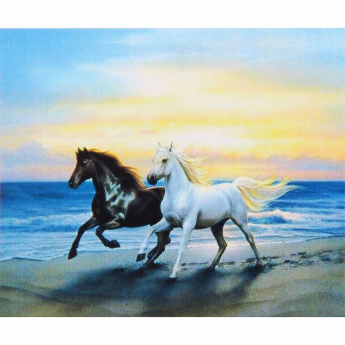 Алмазная вышивка с частичным заполнением "Кони на скаку" с подставкой