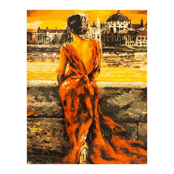 Роспись по холсту "Женщина в красном" по номерам с красками по 3 мл+ кисти+крепеж 30*40