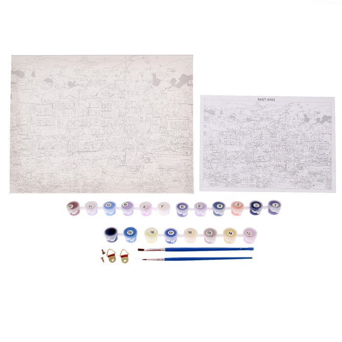 Роспись по холсту "Пристань в ночи" по номерам с красками по 3 мл+ кисти+крепеж 30*40