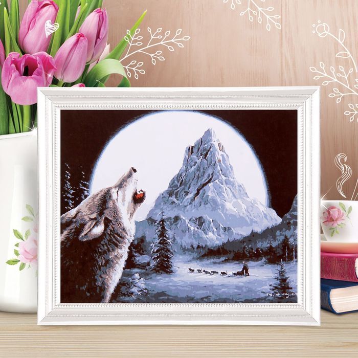 Роспись по холсту "Волк" по номерам с красками по 3 мл+ кисти+крепеж 30*40