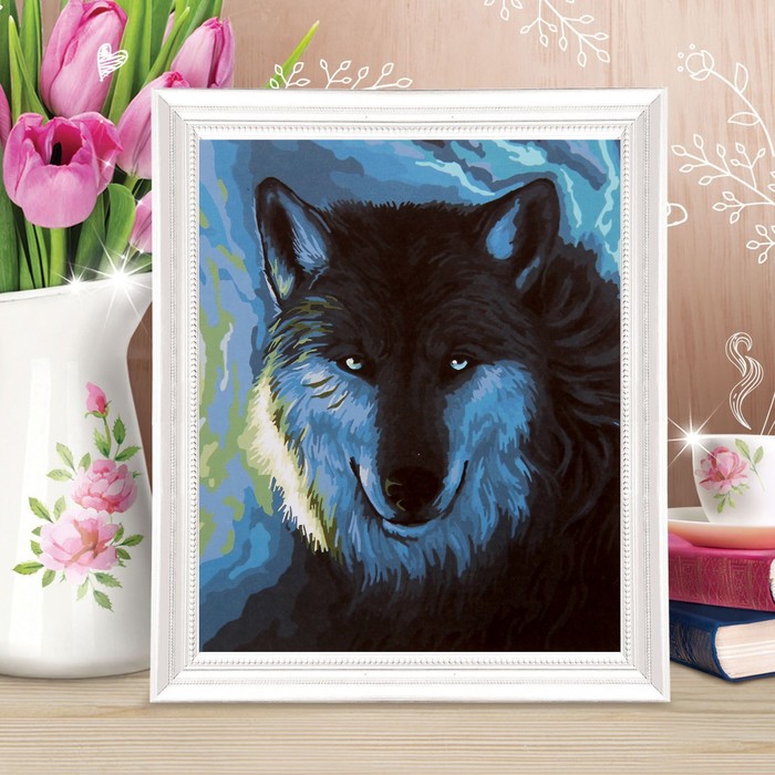 Роспись по холсту "Волк в ночи" по номерам с красками по 3 мл+ кисти+крепеж 30*40